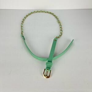 Wet Seal Skinny Faux Leather Teal Green Belt Gold Chain Womens Size Small